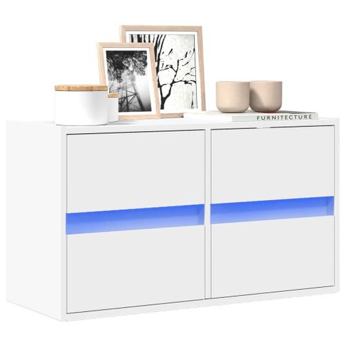 Vidaxl Meuble Tv Mural Avec Lumières Led Blanc 80x31x45 Cm