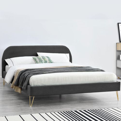 Phoenix Lit 160 Velours Gris & Laiton