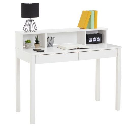 Bureau Lennox Avec Rangement 2 Tiroirs Et 3 Niches, En Pin Massif Lasur? Blanc