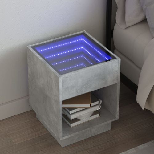 Vidaxl Table De Chevet Avec Led Infini Gris Béton 40x40x50 Cm