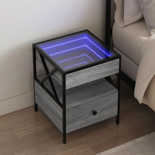 Vidaxl Table De Chevet Avec Led Infini Sonoma Gris 40x40x51 Cm