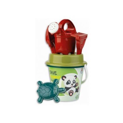 Seau De Plage 17 Cm Decor Panda Et Singe + 5 Accessoires - Jouet Eco, Plastique Recycle - Jeux De Sable Bebe, Enfant