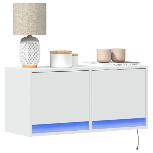 Vidaxl Meuble Tv Mural Avec Lumières Led Blanc 80x31x35 Cm