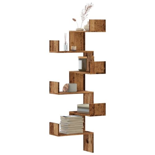 Vidaxl Étagère D'angle Murale Vieux Bois 45x45x147cm Bois D'ingénierie