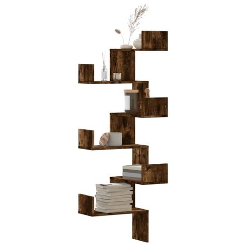 Vidaxl Étagère D'angle Murale Chêne Fumé 45x45x147cm Bois D'ingénierie
