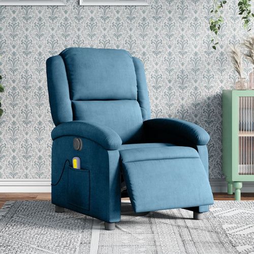 Vidaxl Fauteuil Inclinable De Massage Électrique Bleu Velours