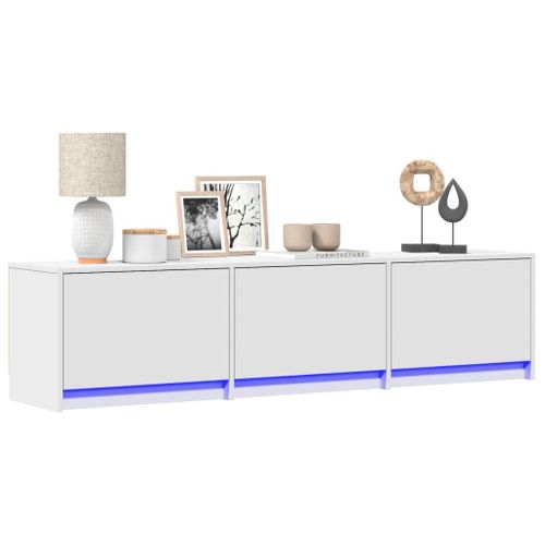 Vidaxl Meuble Tv Avec Led Blanc 165x34x40 Cm Bois D'ingénierie