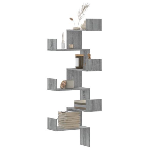 Vidaxl Étagère D'angle Murale Sonoma Gris 45x45x147cm Bois Ingénierie