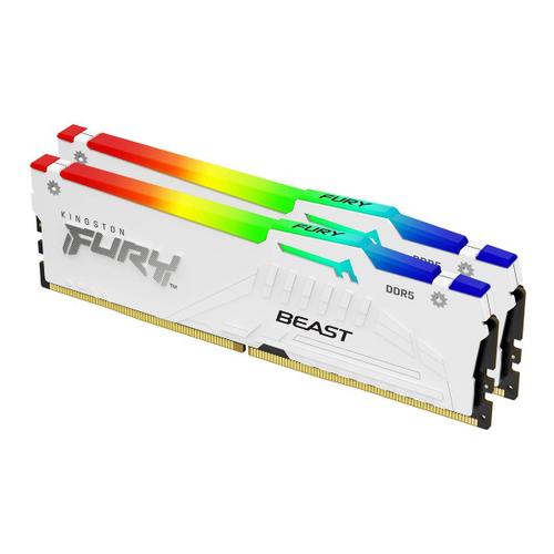 Kingston FURY Beast RGB - DDR5 - kit - 32 Go: 2 x 16 Go - DIMM 288 broches - 6000 MHz / PC5-48000 - CL36 - 1.35 V - mémoire sans tampon - on-die ECC - blanc