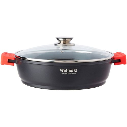 Casserole 24cm, Induction, Couvercle En Verre, Antiadhésive, Fonte D'aluminium Noir Wecook Ecostone