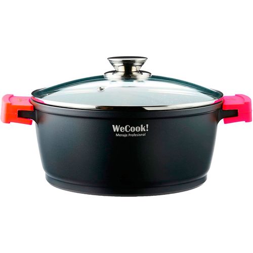 Casserole 24cm, Induction, Couvercle En Verre, Antiadhésive, Fonte D'aluminium, , Noir, Wecook, Ecostone