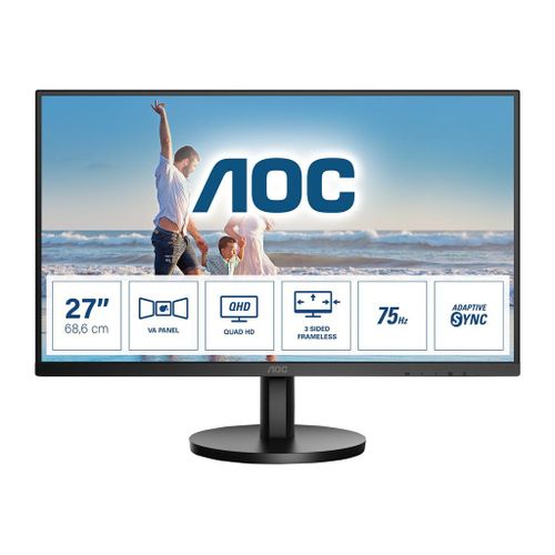 AOC Q27B3MA - B3 Series - écran LED - 27" - 2560 x 1440 QHD @ 75 Hz - VA - 250 cd/m² - 4000:1 - 4 ms - HDMI, DisplayPort - haut-parleurs - noir