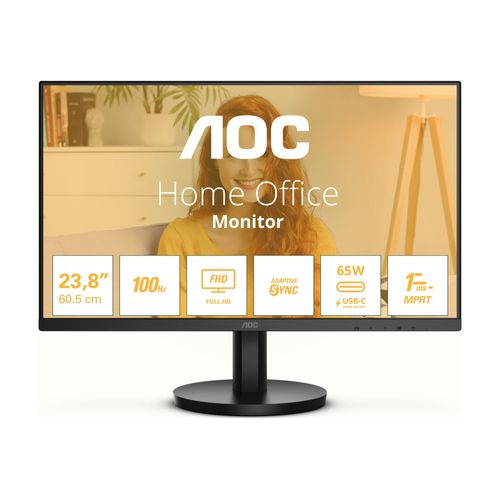 AOC Basic-line 24B3CA2 - B3 Series - écran LED - 24" (23.8" visualisable) - 1920 x 1080 Full HD (1080p) @ 100 Hz - IPS - 250 cd/m² - 1300:1 - 4 ms - HDMI, USB-C - haut-parleurs - noir