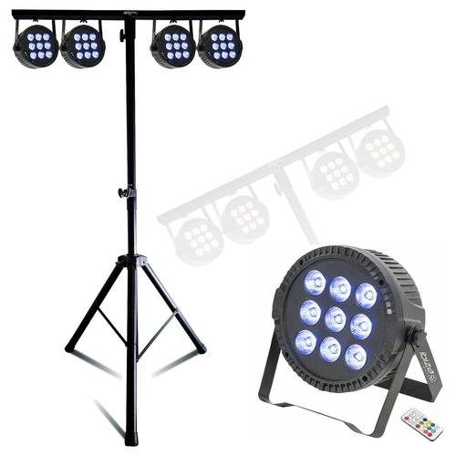 Pack Lumière Pied Support ML-SUPPORT-DJLIGHT - 4 Projecteurs Ibiza THINPAR-9X6W-RGBW - Soirée Fête Animation Mariage DJ