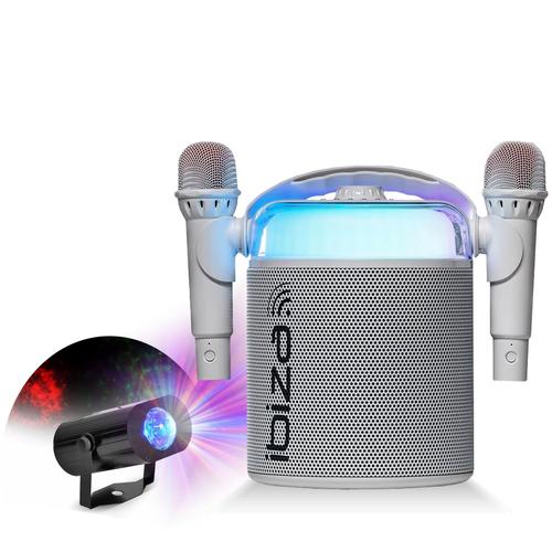 Pack Karaoké Enceinte Portable Autonome Bluetooth Ibiza KARAHOME-WH 120W USB SD 2 micros - Effet Lumière LED Waterwave Fête Enfant