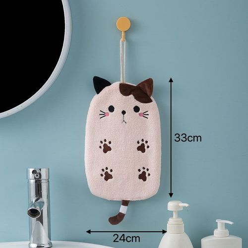 Serviette En Molleton De Corail À Main, 1 Pièce, Fournitures De Salle De Bains, Serviette Absorbante, Cuisine Salle De Bains, Serviette Carrée À Double Usage, Broderie De Chat