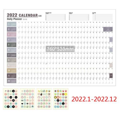 Plan Annuel 2022, Calendrier Quotidien, Avec Autocollant, Points, Planificateur Mural