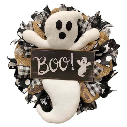 Couronne De Porte D'Entrée, Couronne De Fantôme D'Halloween, Boo! Décoration Murale Extérieure Et Intérieure, Maison De Ferme, Décoration Fantôme En Nid D'Abeille Pour Halloween Haing