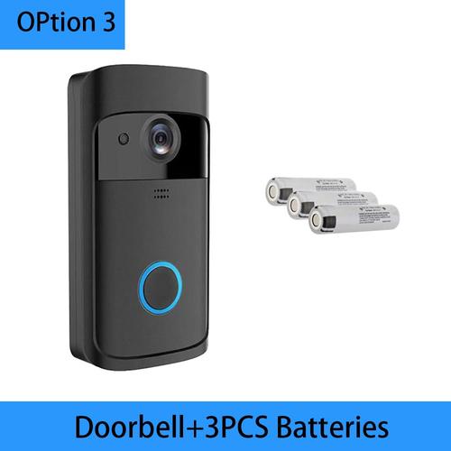 Ajouter 3 piles Sonnette vidéo intelligente, wi-fi, sans fil, interphone d'appel, pour appartements, sonnette de porte pour téléphone, caméras de sécurité à domicile