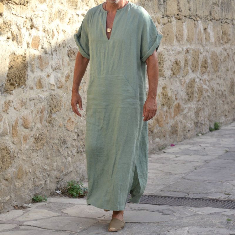 Huazong Robe de bain en coton pour homme Motif kaftan ethnique et arabe musulmane au Moyen-Orient 