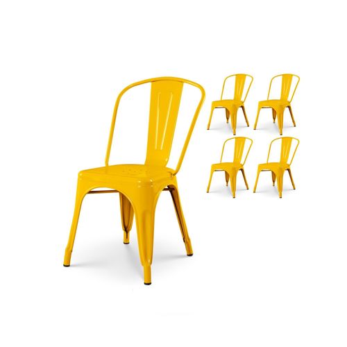 Kosmi - Lot De 4 Chaises En Métal Jaune Style Industriel - Finition Brillant