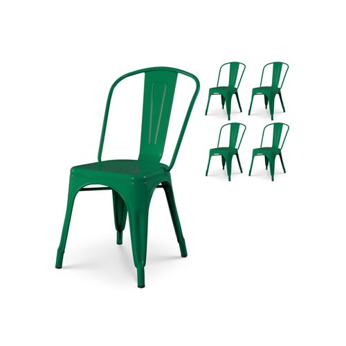 Kosmi - Lot De 4 Chaises En Métal Vert Sapin Style Industriel - Finition Brillant