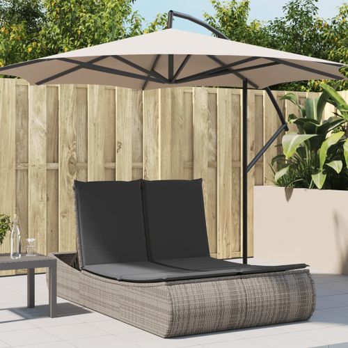 Vidaxl Chaise Longue Double Avec Coussins Gris Résine Tressée