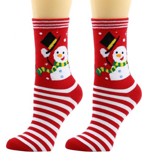 Chaussettes Rouges À Motif De Bonhomme De Neige Et De Flocon De Neige, Chaussettes À Tube Central En Coton Pour Femmes Et Hommes, Chaussettes De Noël