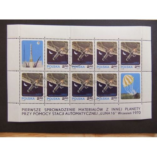 Pologne Polska 1970 Space Conquest Luna 16 Yvert 1896 Fu Bloc De 8 Timbres