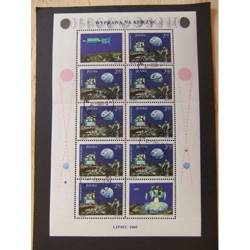 Pologne Polska 1969 Homme Sur La Lune Yvert 1790 Fu Bloc De 10 Timbres