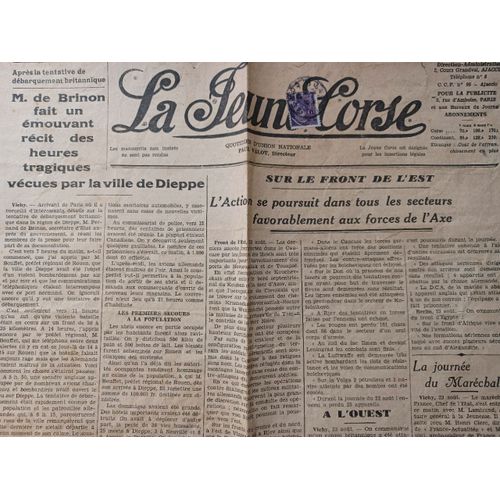 Quotidien " La Jeune Corse Du 23/24 Août 1942