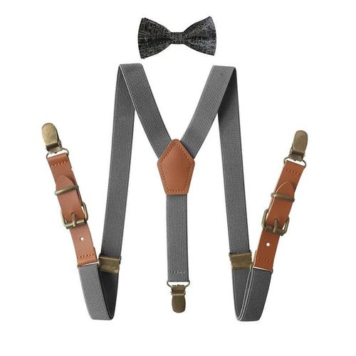3 Clips En Alliage De Cuir Marron Vintage Pour Enfants,Porte-Anneau Vintage Décontracté,Bretelles,Pantalon De Style Occidental Pour Garçons