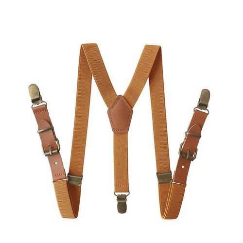 3 Clips En Alliage De Cuir Marron Vintage Pour Enfants,Porte-Anneau Vintage Décontracté,Bretelles,Pantalon De Style Occidental Pour Garçons