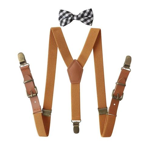 3 Clips En Alliage De Cuir Marron Vintage Pour Enfants,Porte-Anneau Vintage Décontracté,Bretelles,Pantalon De Style Occidental Pour Garçons