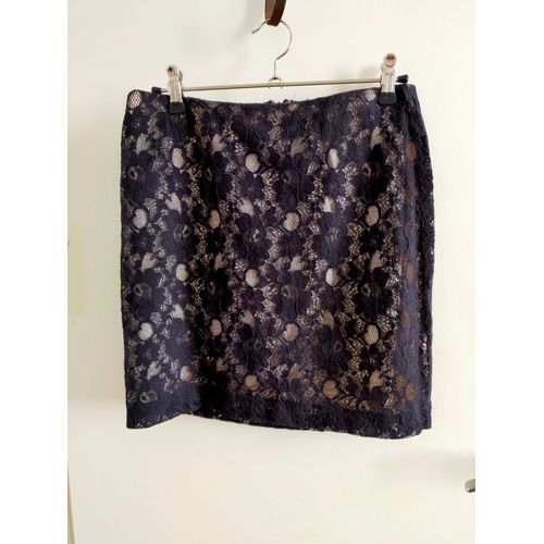 Mini-Jupe Naf-Naf En Dentelle Noire Avec Doublure Crème S