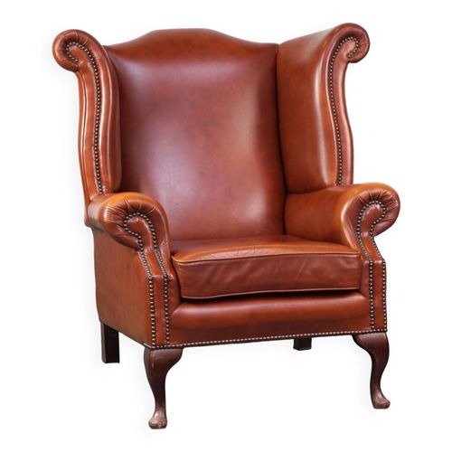 Fauteuil  Oreilles Chesterfield Anglais Lgant Lisse Et Confortable Dans Une Belle Couleur Classique Marron