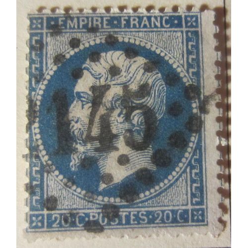 Timbre France 1862 Yvert Et Tellier N°22 Empire Français Napoléon Iii Non Lauré 20c Bleu Une Belle Marge + Belle Oblitération, Envoi Rapide Et Soigné.