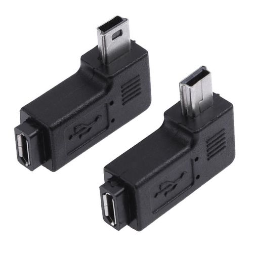 Adaptateur Micro USB femelle vers Mini USB mâle, 2 pièces, connecteur Micro USB femelle vers mâle, Angle gauche/droit 90 degrés en forme de L