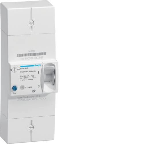 Disjoncteur de branchement différentiel 2P 15/45A 500mA selectif Hager HDA245S