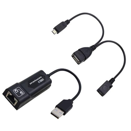 Adaptateur USB 2.0 vers RJ45 noir, 2X micro câble, en plastique LAN Ethernet, pour Windows 10, Macbook, Xiaomi, PC, TV, 3 ou Stick GEN 2