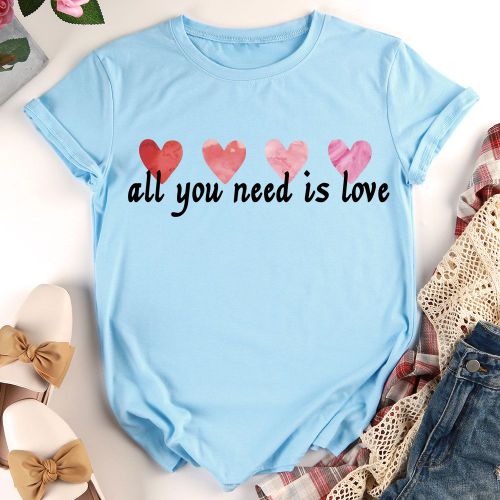 T-Shirt Rose Avec Lettres Imprimées, C¿Ur Neutre, Décontracté, Pour Homme Et Femme, Cadeau De Saint-Valentin, Tout Ce Dont Vous Avez Besoin, S-Xxxl