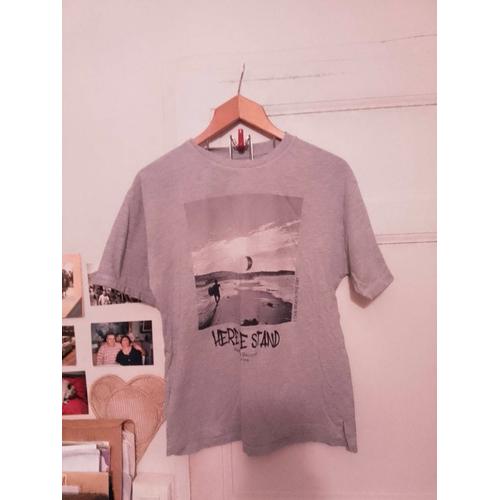 Tee-Shirt Gris Imprimé Noir 13/14 Ans Zara.