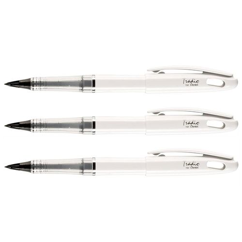 Pentel Lot De 3 Feutres Plume Trj94 Tradio Corps Vernis Blanc Encre Noire