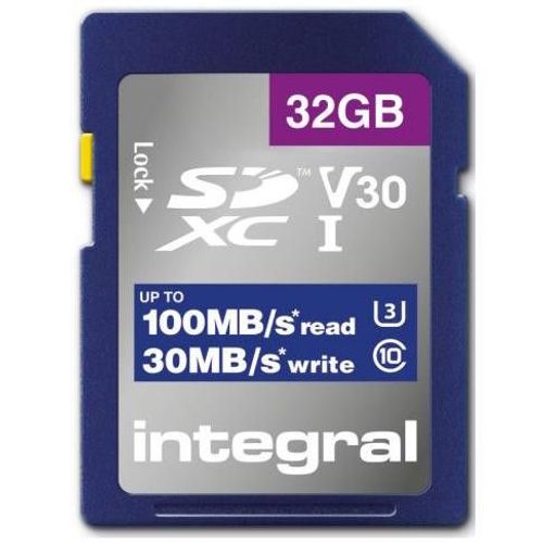 Integral - Carte mémoire flash - 32 Go - Video Class V30 / UHS-I U3 / Class10 - SDHC UHS-I