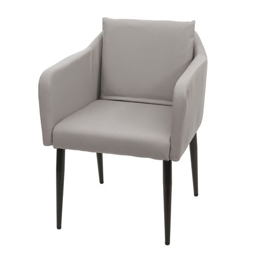 Fauteuil Chaise Lounge Salle À Manger Bureau Visiteur En Synthétique Taupe-Gris Pieds Métal Noir 04_0002286