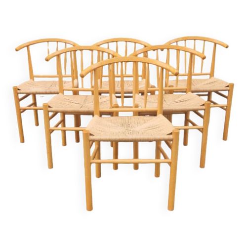 Srie De Six Chaises Scandinaves En Bois Naturel Et Corde Erik Ole Jorgensen Kvist Diteur Beige