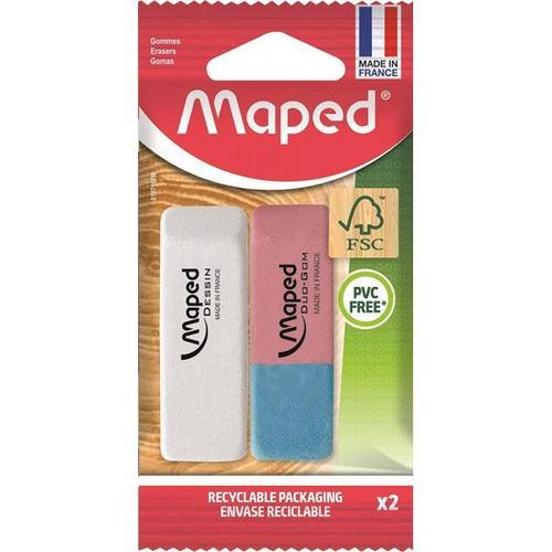 Lot De 2 Gommes - Blanche - Double Usages - Graphite Et Encre - Maped