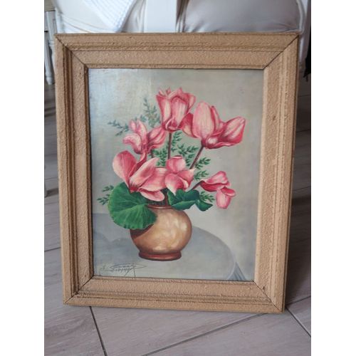 Tableau sur bois "Les cyclamens" de 1941