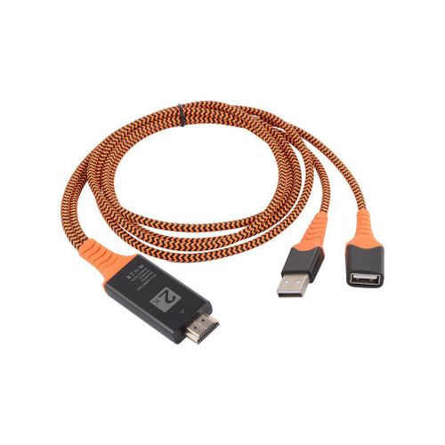 Câble adaptateur HDTV tressé USB femelle vers HDMI mâle, en Nylon de taille Portable, compatible avec câble Lightning de Type C