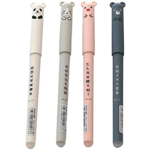 Stylo Effaçable Animaux De Dessin Animé 0.35mm, Tiges De Recharge, Mignon Panda Chat, Stylo À Bille Kawaii Pour L'Écriture Scolaire, Poignée Lavable, 4 Pièces